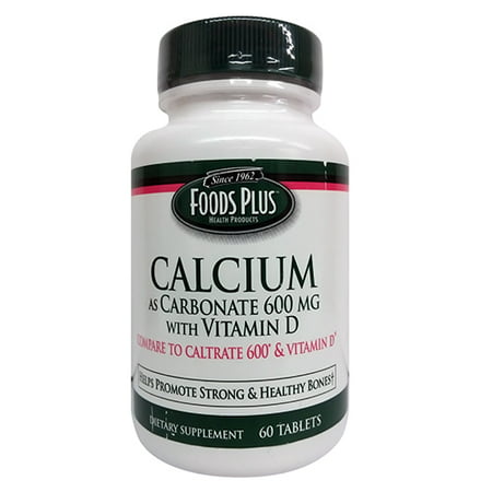 Calcium As Carbonate 600 Mg With Vitamin D Tablets By Food Plus, 60