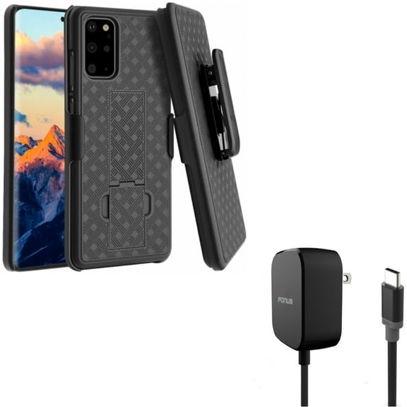 Fast Home Charger & Case Belt Clip for Samsung Galaxy S20 Plus - 15W 5ft Long Type-C   Holster Swivel Cover Combo