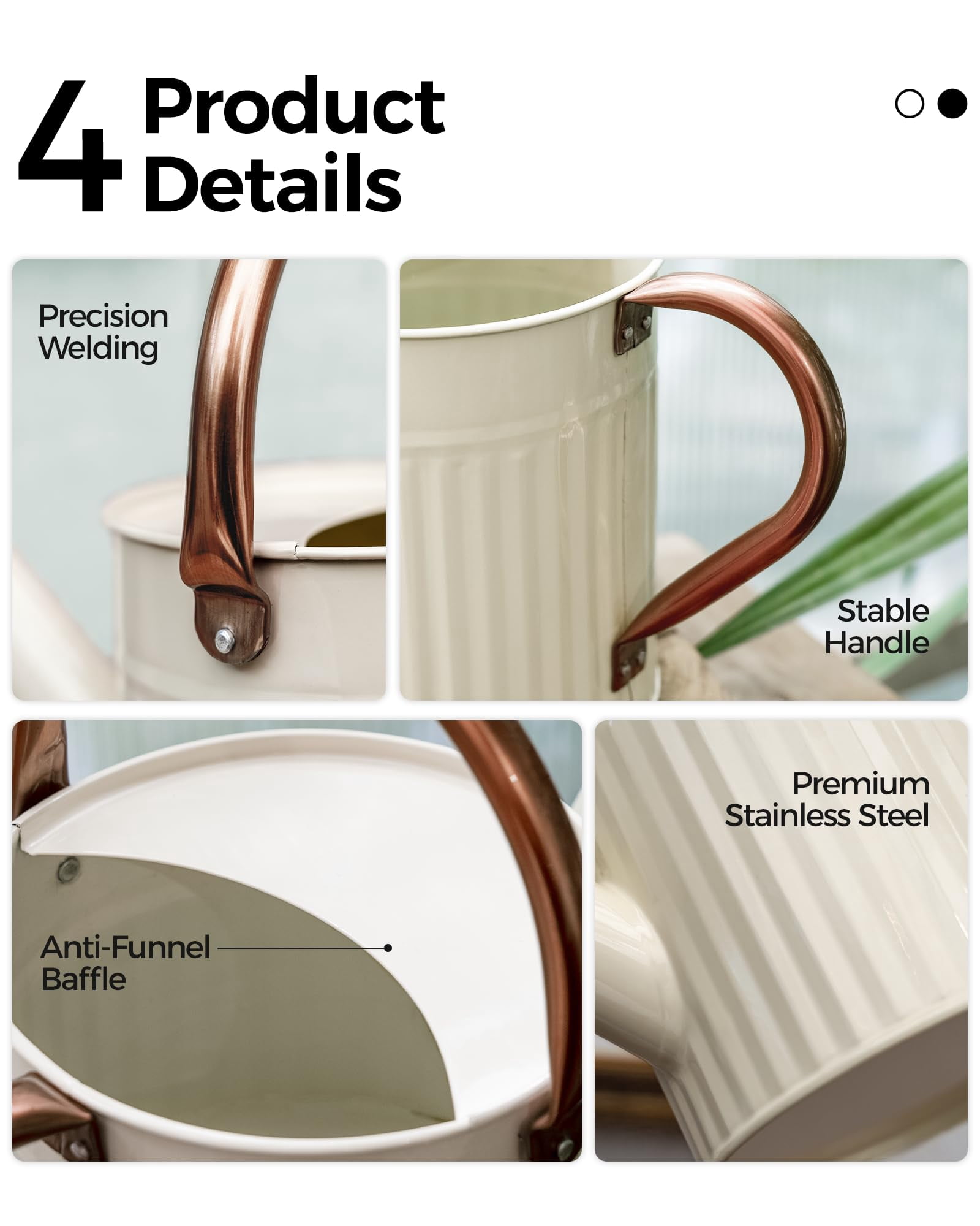 Watering Can for Indoor Outdoor Plant Metal Watering Can with Removable Spout Embossd Design Plant Watering Devices Stainless Steel 1/2 Gallon Watering Cans Perfect Home - CREAMY WHITE