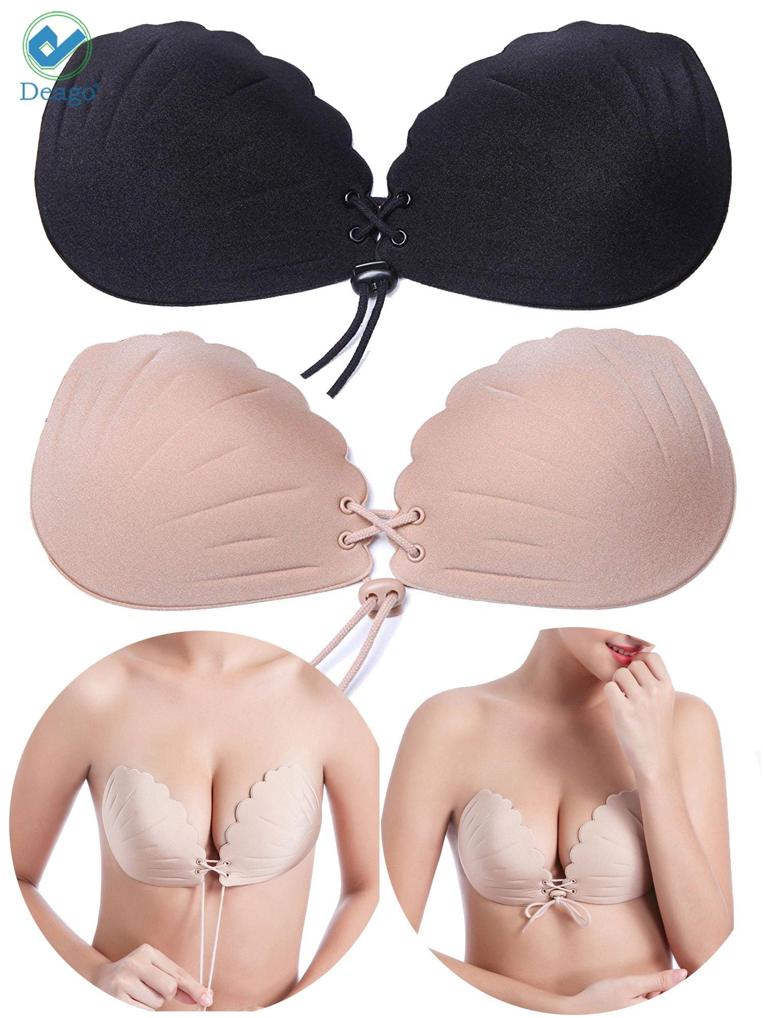 2 Pack Adhesive Bra Strapless Adhesive Bra Push Up Backless Bra for Women C-Cup