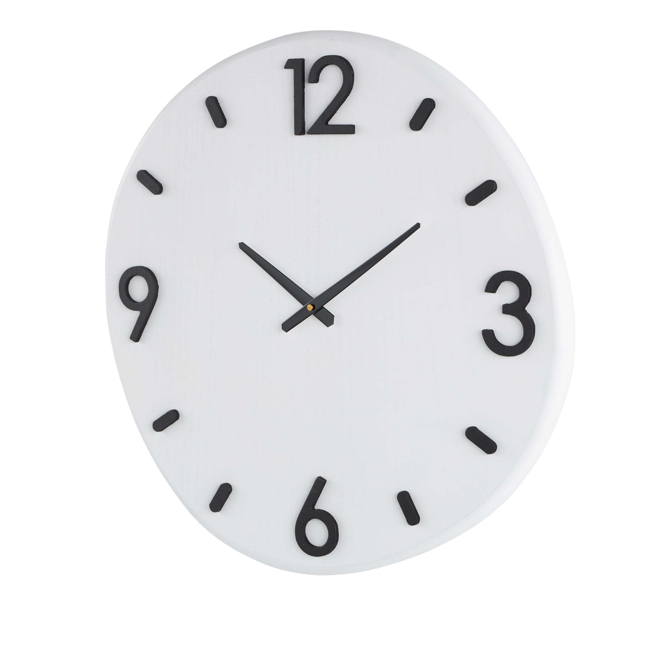 DecMode 24" White Wood Round Wall Clock with Black Hands and Numbers
