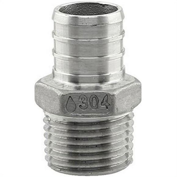 Boshart & Plumbeeze PE-PS-MA0705 0,75 x 0,5 Po Adaptateur PEX MPT en Acier Inoxydable