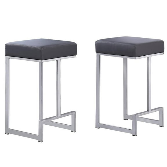 Pemberly Row Faux Leather Backless Counter Height Stool - Gray/Silver (Set of 2)