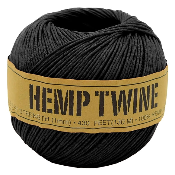 Bean Products Hemp Twine - High Tensile Strength and Durable - Made with 100% Hemp - Perfect for Jewelry, Arts & Crafts, Decoration, Cooking - 1MM, 100G/430 Ft. - 20 lb. Test Strength - Black