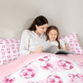 thumbnail image 4 of Manfei Sport Soccer Bedding Comforter Set 7pcs for Kids Boys Girls,Kawaii Ribbon Bow Queen Bedding Sets for Teens,Pink Reversible,Super Cozy Room Decor, 4 of 7