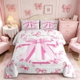 thumbnail image 2 of Meiyoeat Girly Letter T Twin Comforter Sets 3-Piece for Girls, Pink Bow Print Bedding Set for Bedroom, Pink White,Pink Reversible, 2 of 7