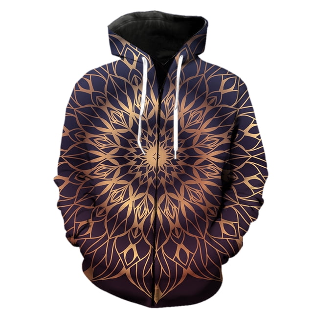 Sudadera con capucha y cremallera de mandala para hombre, unisex, de primavera, de manga larga, estilo hip hop, con estampado 3D, estilo casual, estilo Harajuku, para adolescentes y divertida.
