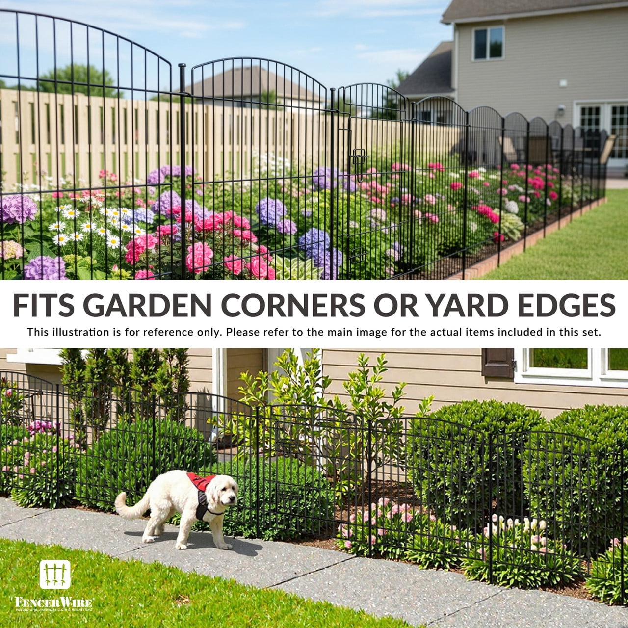 FencerWire 11 Panels Decorative Garden Fence with Gate, 29.5"H x 23.6"W No Dig Dog Fence Outdoor for Yard Garden Patio, Arched Rustproof Metal Garden Barrier Border, Temporary Animal Barrier