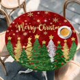 thumbnail image 2 of Red Christmas Tree Round Tablecloth, Fitted Table Cover with Elastic for 36"-44" Round Tables, Green Xmas Tree Snowflake Stars Winter Table Cloth Outdoor Indoor Dinning Party Waterproof Tablecloths, 2 of 7