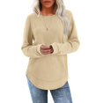 thumbnail image 5 of VISALY Women's Oversized Waffle Blouses Long Sleeve Crew Neck Pullover Tops Fashion Tunic Sweatshirts Loose Fit Dressy Casual Waffle Shirts Trendy Fall Outfit Basic Tee Shirts Beige L, 5 of 7