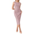 thumbnail image 1 of Vestido formal midi sin mangas de cuello barco para mujer INSPIRE CHIC color rosa M, 1 of 5