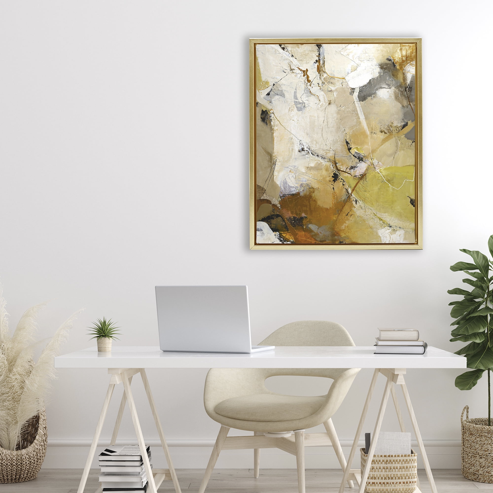 Stupell Industries Warm Earth Tones In Motion Gold Framed Floater Canvas Wall Art, design by Design Fabrikken