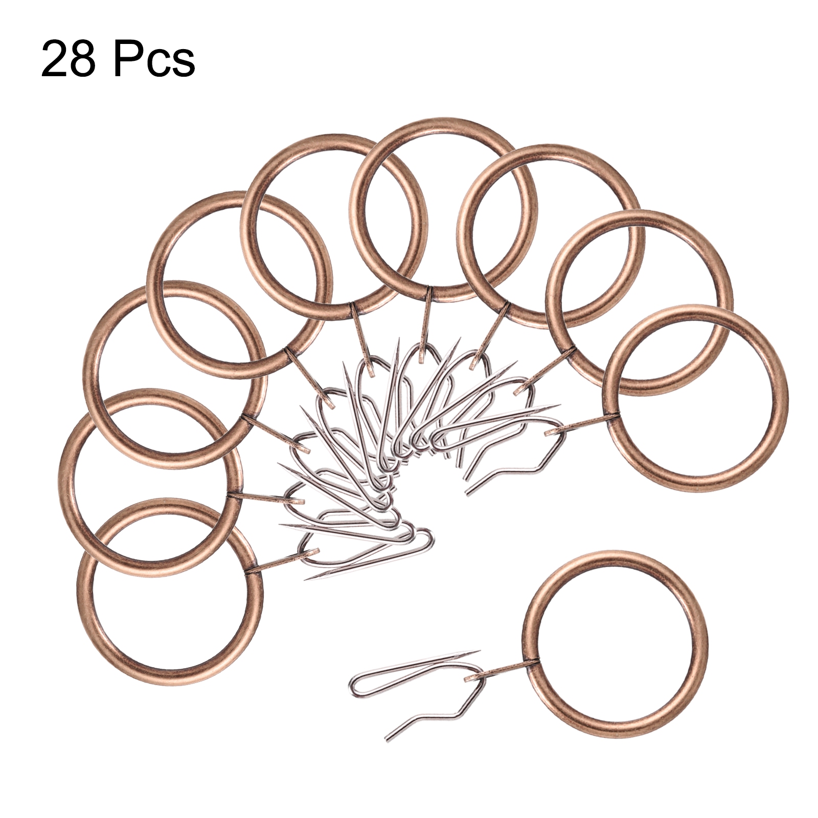 Unique Bargains 28Pcs Durable Metal Curtain Hook Rings with Pin-on Hooks Copper 1.2"