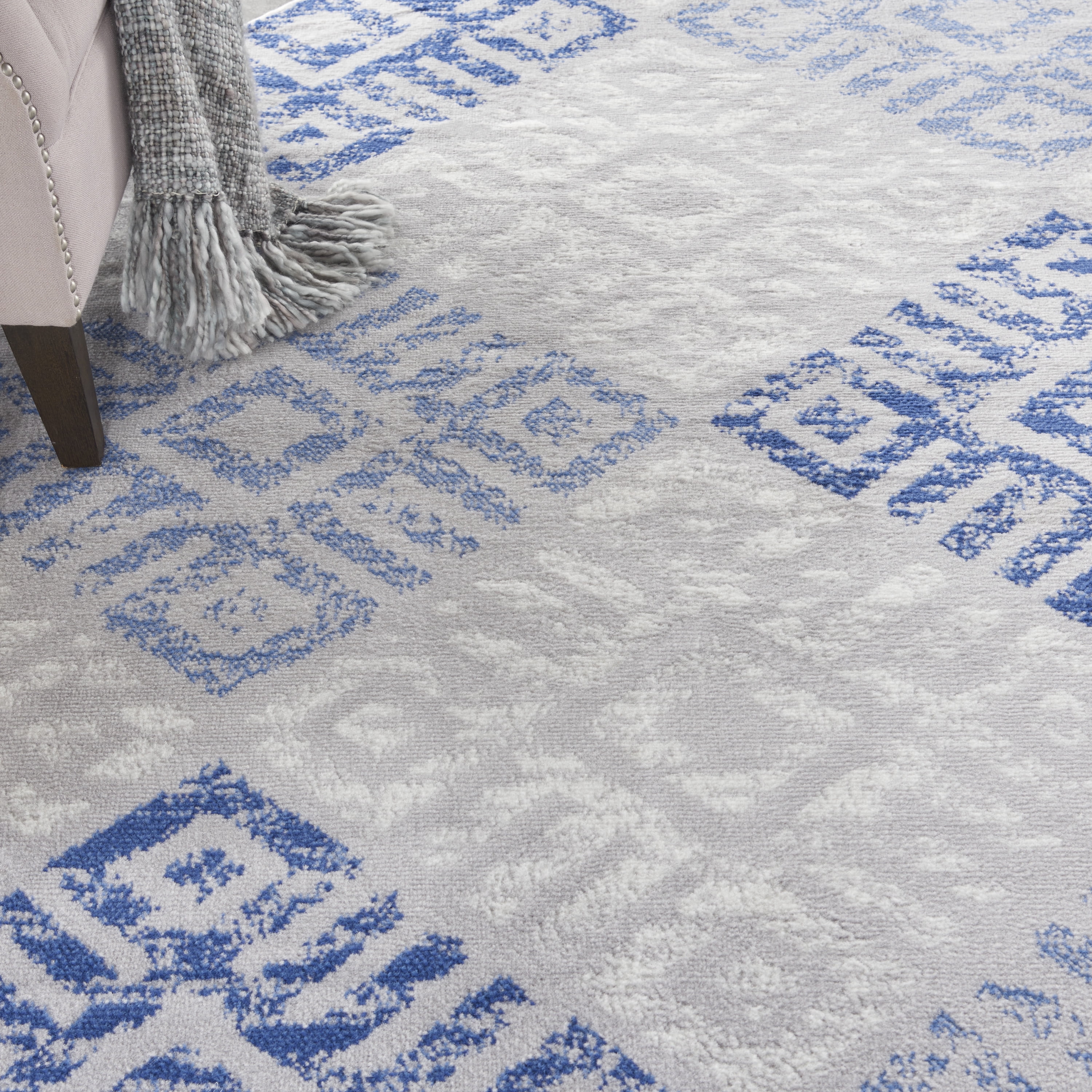 Nourison Whimsicle Contemporary Modern Grey Blue 8' x round Area Rug, (8' Round)