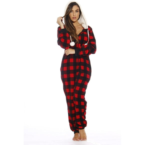 Just Love Buffalo Plaid Adult Onesie/Sherpa Lined Hoody/One Piece Pajamas