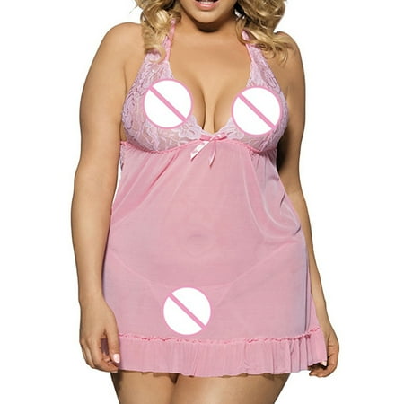 WTXUE Intimates | Women Negligee Lingerie Lace Plus Size Nightwea Underwear | Camisole Panty 2 Piece Pink 6XL