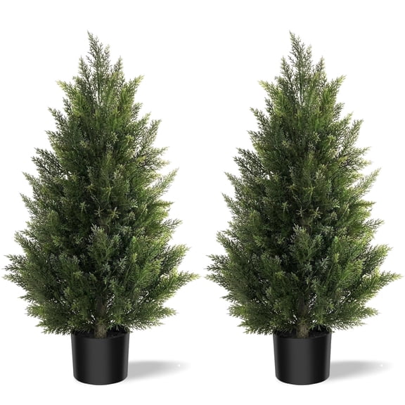 OLIVIVI Artificial Topiary Cedar Trees 3FT Tall 2 Set, Artificial Outdoor Plant, Realistic Fake Plants Front Porch Decor with with Wood Branches, Artificial Shrub for Outdoor/Indoor for Home Offices