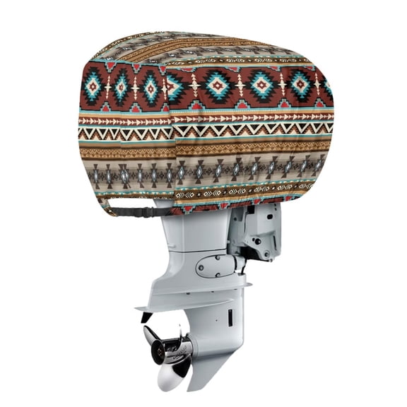 chaqlin Mexican Western Native Outboard Motor Cover Waterproof Anti UV Boat Engine Covers Suitable for All Weather Heavy Duty 10-25HP Boat Motors Cover with Mesh Vent and Elastic Strap