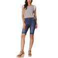thumbnail image 2 of INSPIRE CHIC Pantalones de mezclilla cortos con puños enrollados y bolsillos para mujer M Azul, 2 of 6