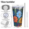 thumbnail image 4 of 16oz Tumblers Pioneer Flower Floral Print Pattern Stainless Steel Vacuum Insulated Double Wall Travel Tumbler Cups Mug with Lid and Straw,Cleaning Brush for Coffee,Tea, 4 of 4