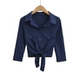 thumbnail image 2 of XIAOCHA Womens Cropped Blouse Three Quarter Sleeve Button Up Chest Pocket Top Lightweight Comfy Casual Tees, 2 of 9