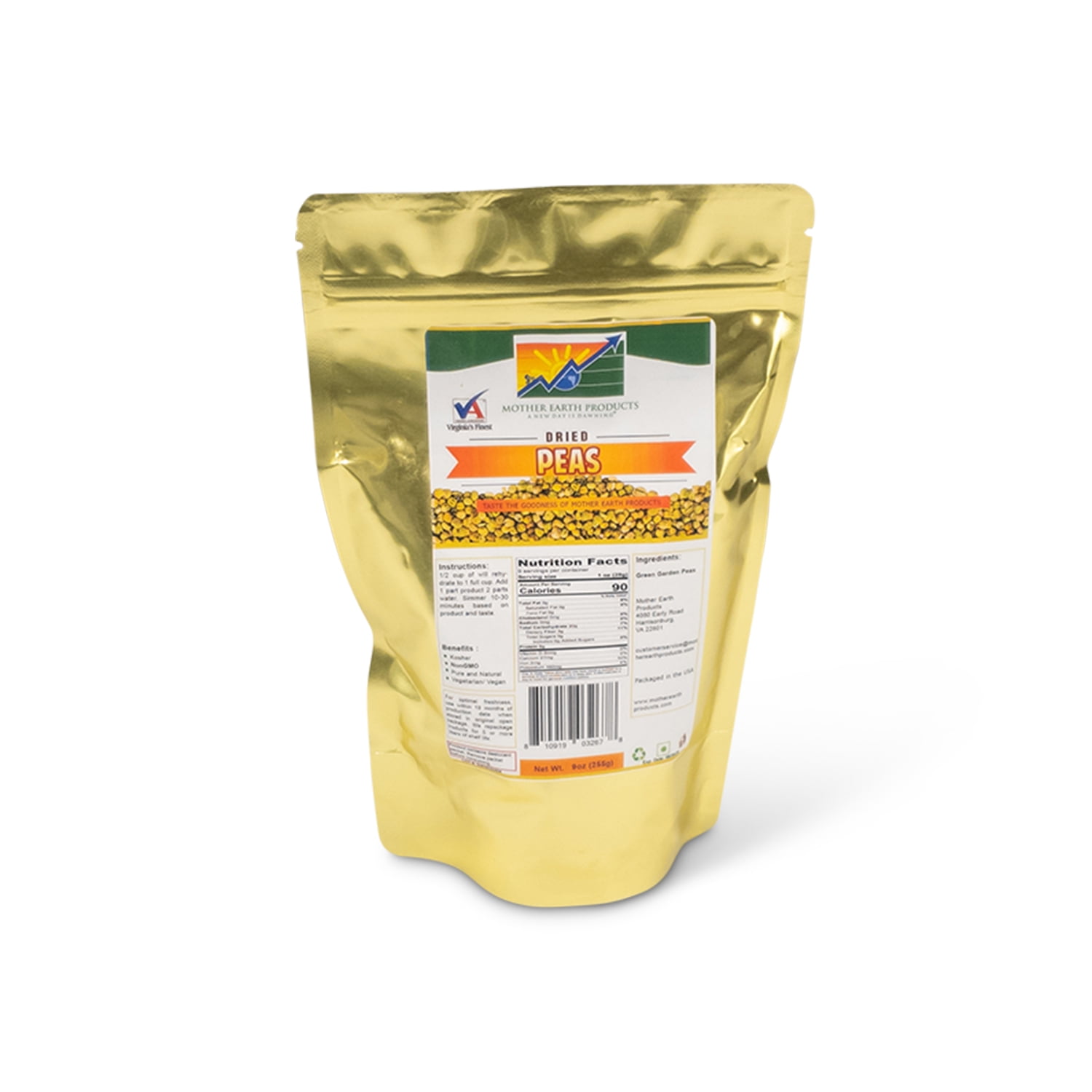 Dehydrated Peas, 2 full cup Mylar Bag