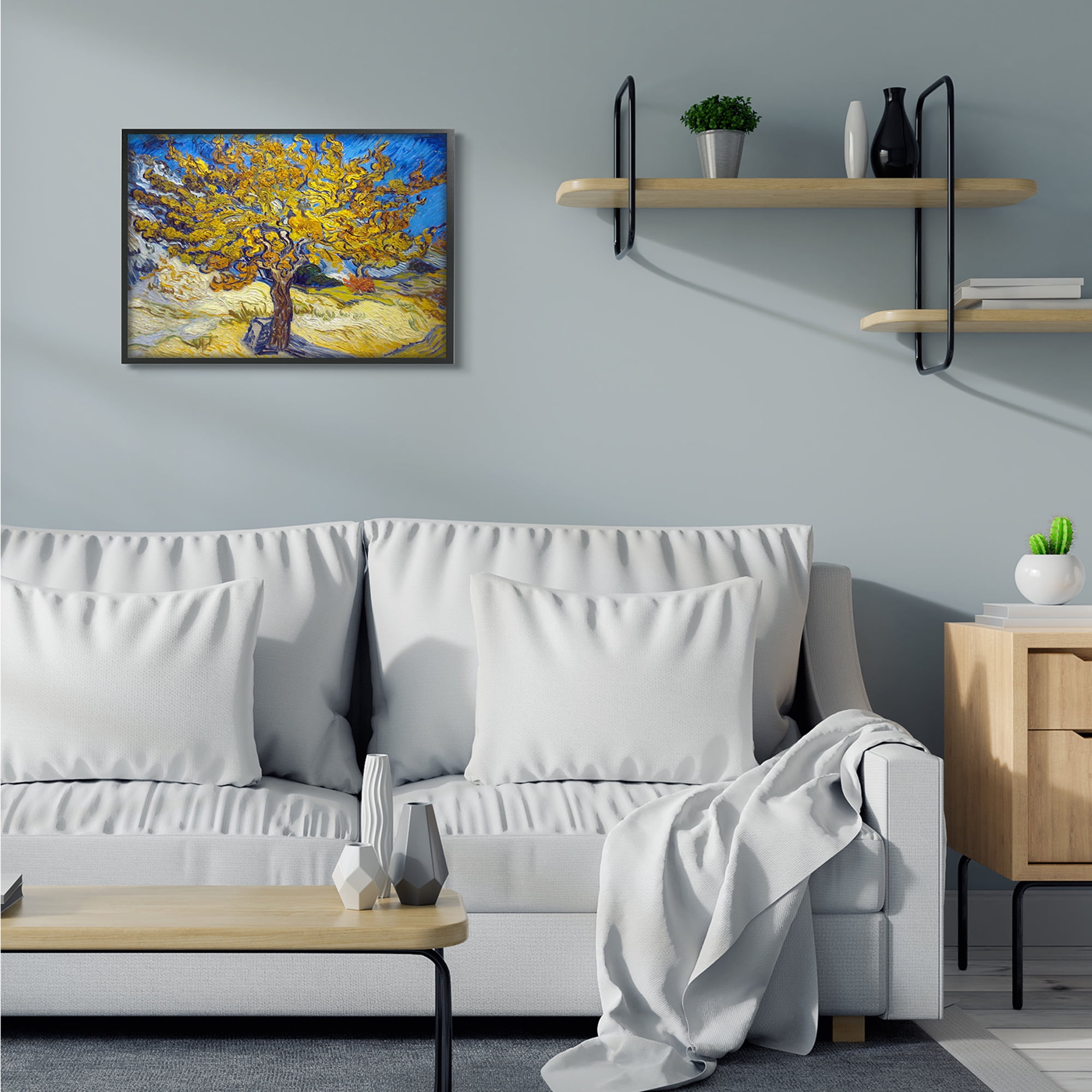Stupell Industries Golden Tree Blue Yellow Van Gogh Classical Painting Framed Wall Art by Vincent Van Gogh, 24" x 30", Black Framed