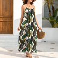 thumbnail image 2 of Puliio Maxi Dresses for Women Summer Spaghetti Strap Backless Leaf Print Loose Casual Beach Sundress, 2 of 8