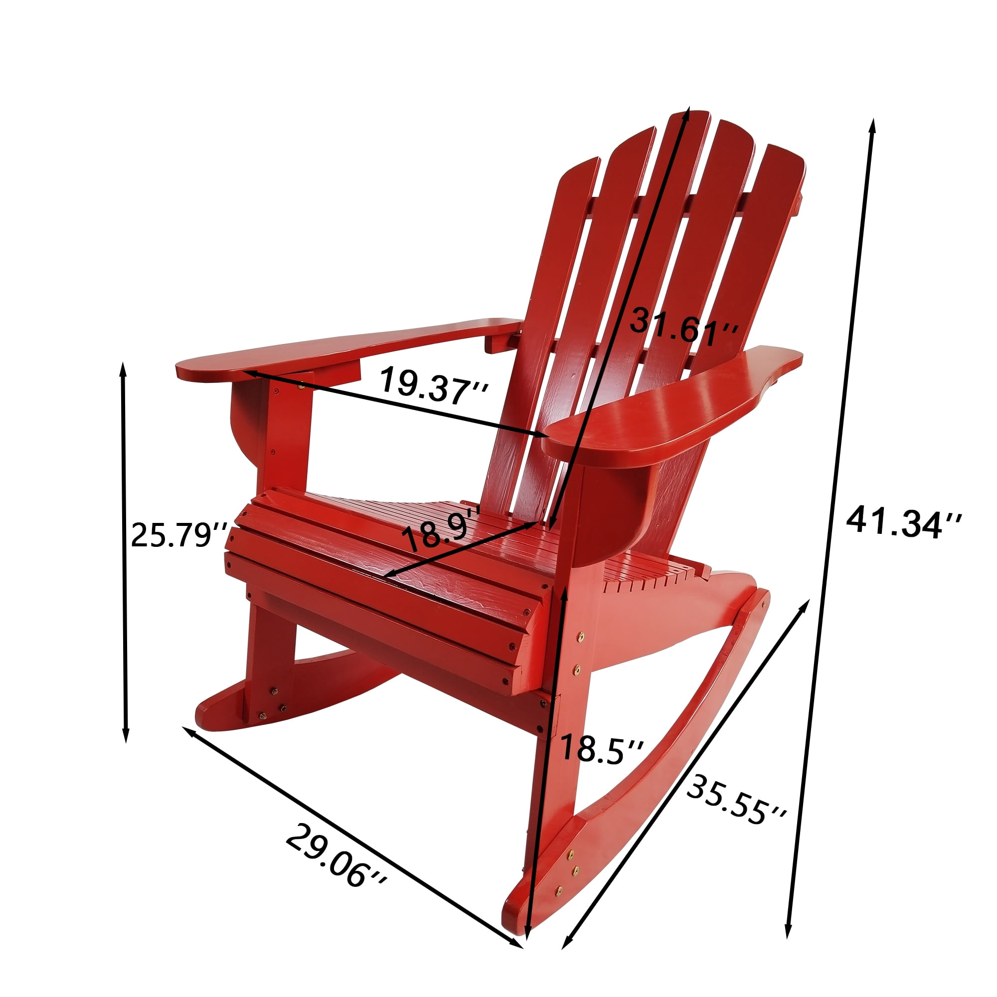 Best Reclining Wooden Outdoor Rocking Adirondack chair, Red