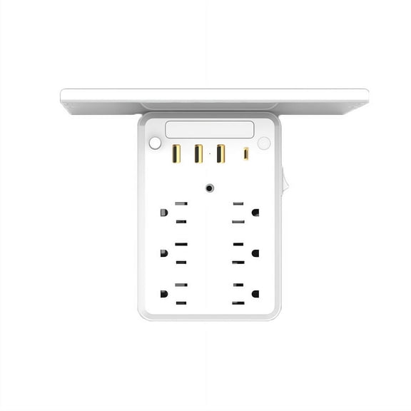 9-in-1 Wall Outlet Extender with Shelf Surge Protector, 6 Electrical Outlets, 3 USB Ports for Home & Dorm Use