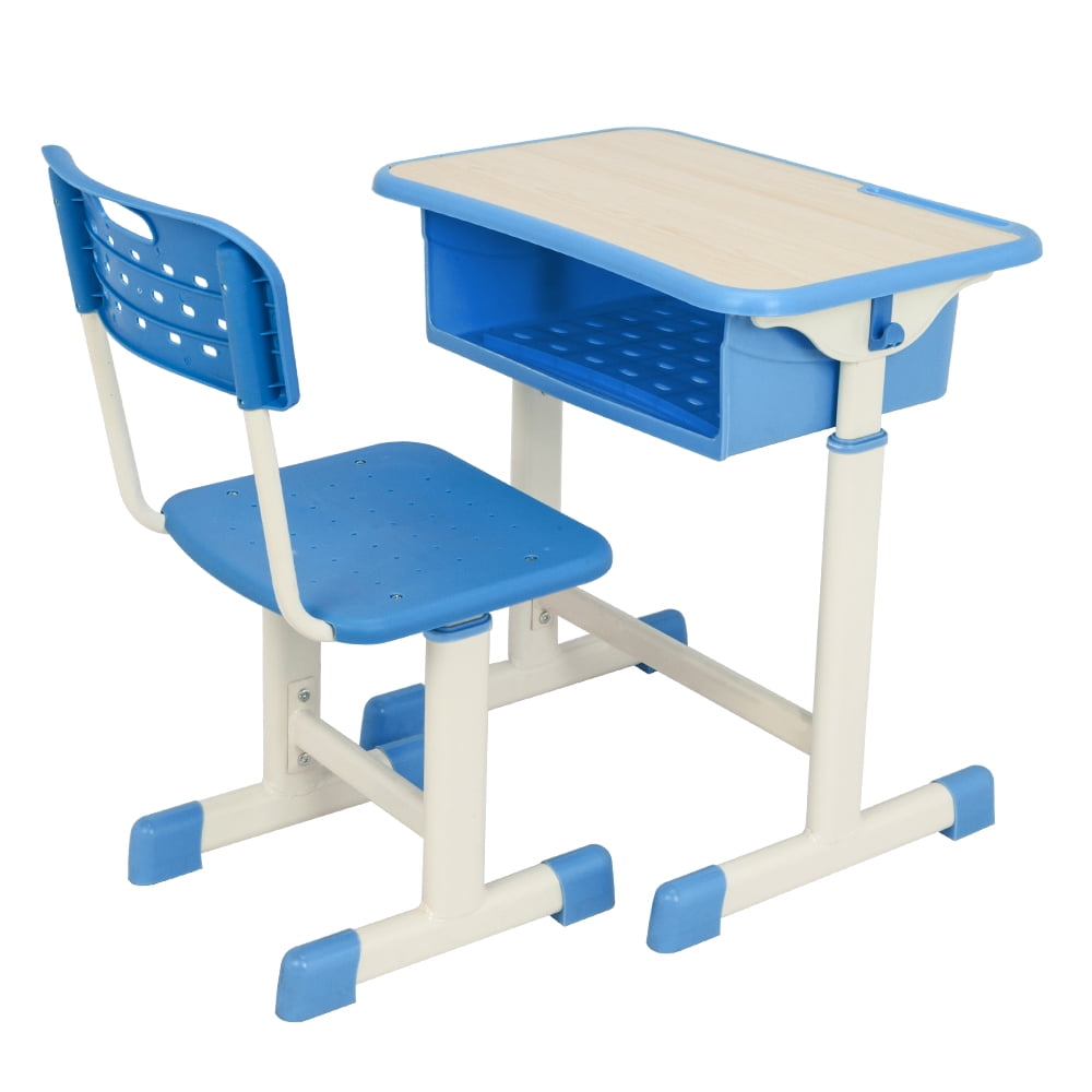 Student Desk and Chair Set Height Adjustable Children School Study Desk Blue 