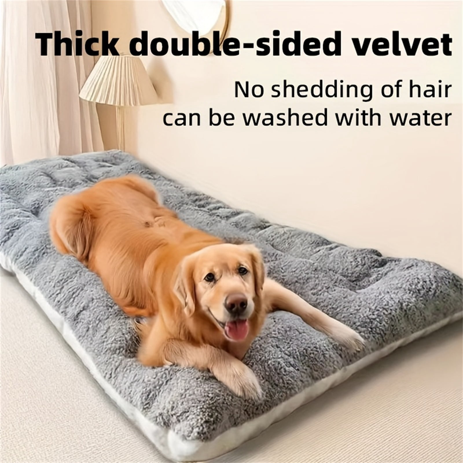 Dog Bed Large, Warm Dog Bed for Winter, 24X47 In, Plush Dog Bed, Dog Mat Bed, Crate Fitting, Pet Mat, Gray, 1 Pc, Insulated Sleeping Pad