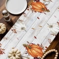 thumbnail image 6 of Fall Table Runner Thanksgiving Harvest Pumpkin Table Runners Orange Flower Eucalyptus Leaves Wood Cotton Linen Dresser Scarf Kitchen Dining Table Decor for Fall Holiday Party Decor 13x72 Inch, 6 of 9