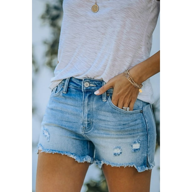 Light blue ripped jean sales shorts