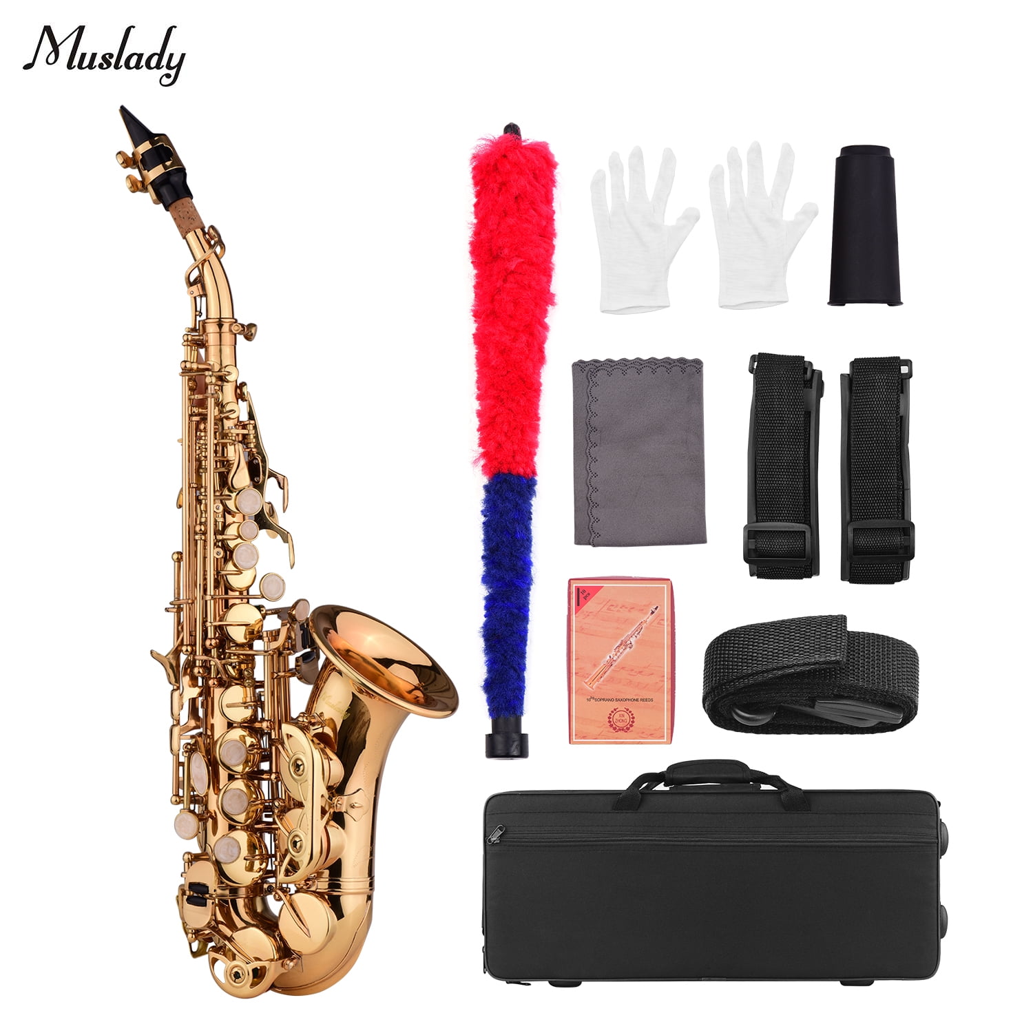 Muslady Mini Bb Soprano Saxophone Sax Brass Material Gold Laquer Surface Woodwind Instrument