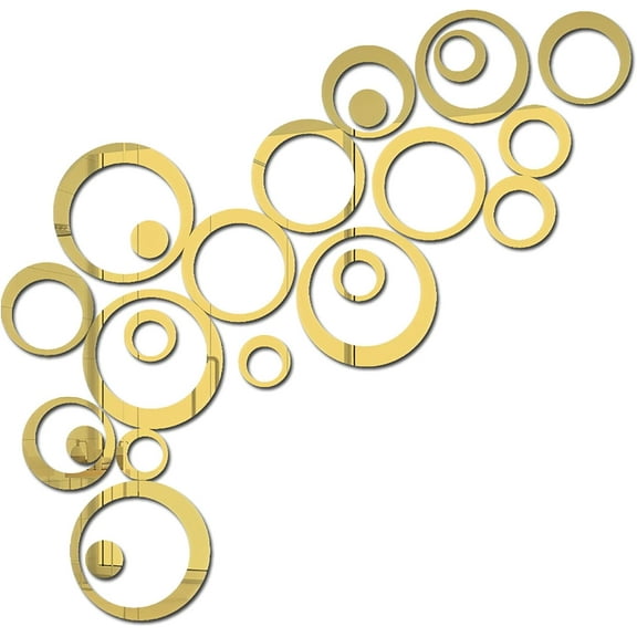 ERDOUY 24Pcs Circle Mirror Wall Stickers, Acrylic Stickers,6 Sizes Removable Mirror Stickers,Decorate Living Room and Bedroom,Gold