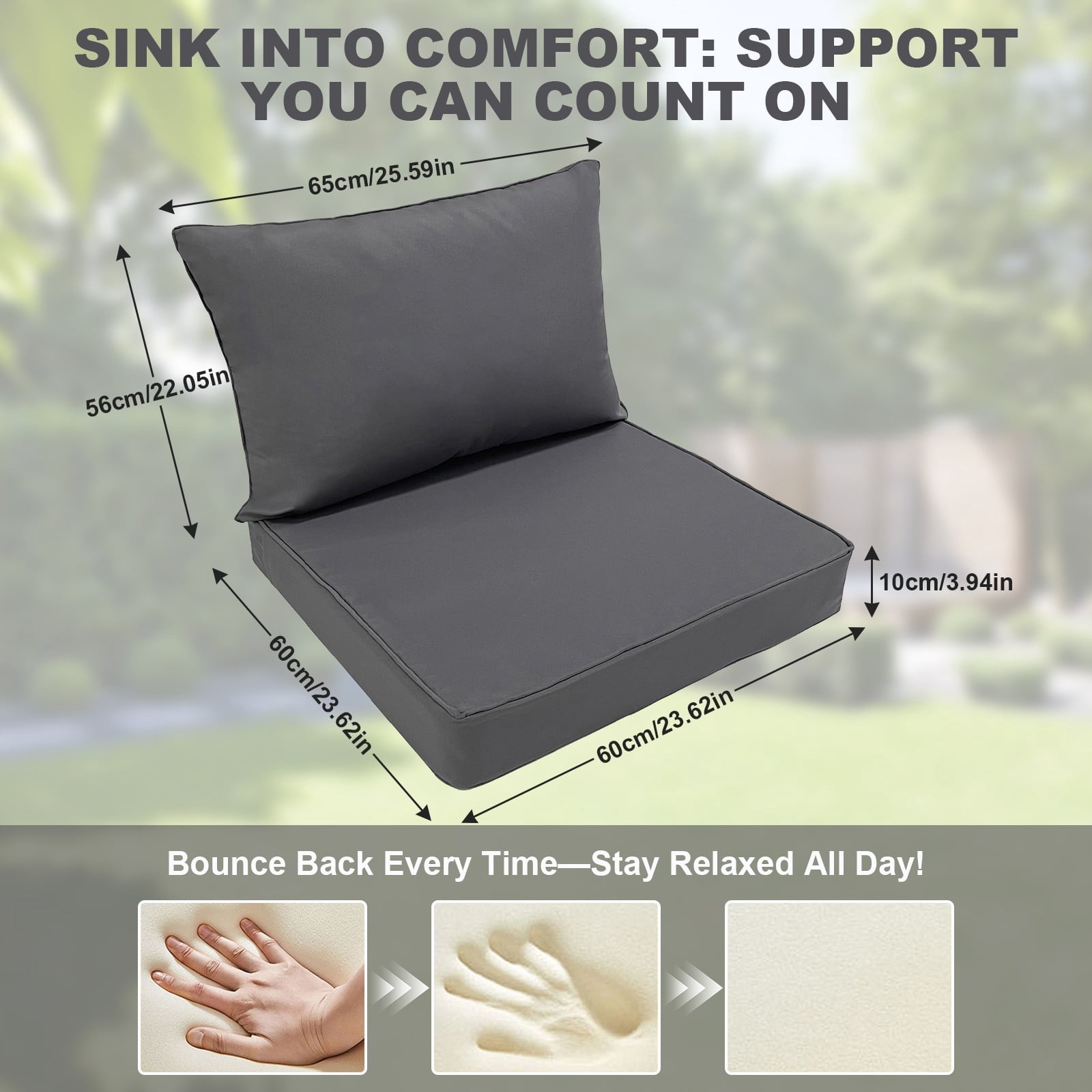 TOPCHANCES Outdoor Deep Seat Cushion Set, 24x24 Inch Waterproof Outdoor Deep Seat Cushions for Patio Furniture (Set of 1, Dark Gray)