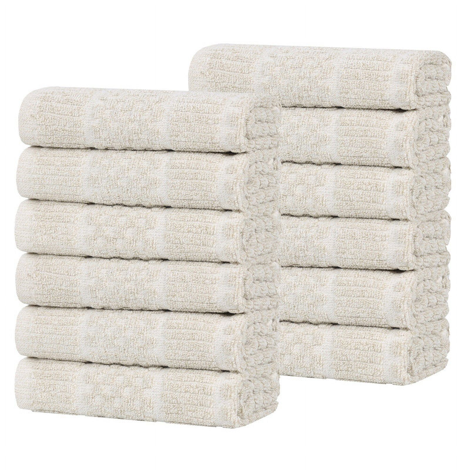 Superior Naples Viscose Cotton Blend Medium Weight Face Towels Washcloths, Set of 12, Beige