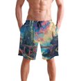 thumbnail image 4 of Dailycode Men's Quick Dry Swim Trunks Beach Shorts Casual Summer Board Shorts with Pockets, Castle Bridge Starry Sky, 4 of 8