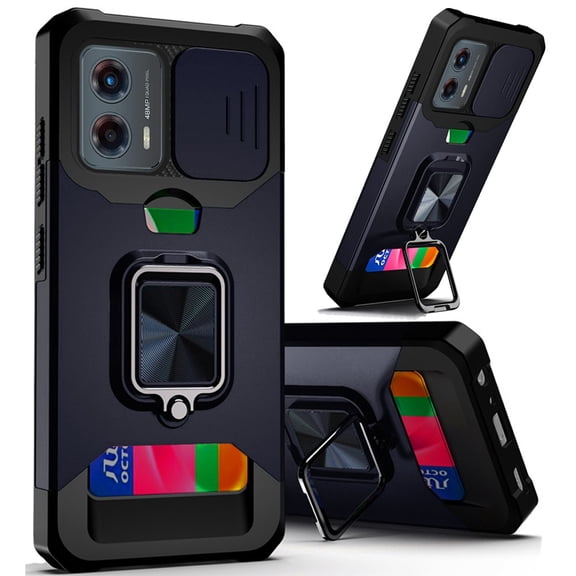 For Motorola Moto G Power 5G 2025 Wallet Case with Ring Stand & Slide Camera Cover Back Credit Card Slot Holder, Military Grade Cover, XPM Phone Case [Blue]