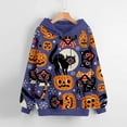 thumbnail image 2 of Chandails en Molleton à Capuche pour Femmes Manches Longues Halloween Pull avec Poche Imprimé Citrouille Squelette, 2 of 7