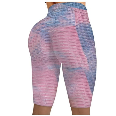 

koaiezne Women Yoga Leggings Wrinkled Running Fitness Stretch Tie-dye Biker Pants Shorts Yoga Pants Yoga Maternity Pants for Women Rouged Yoga Pants