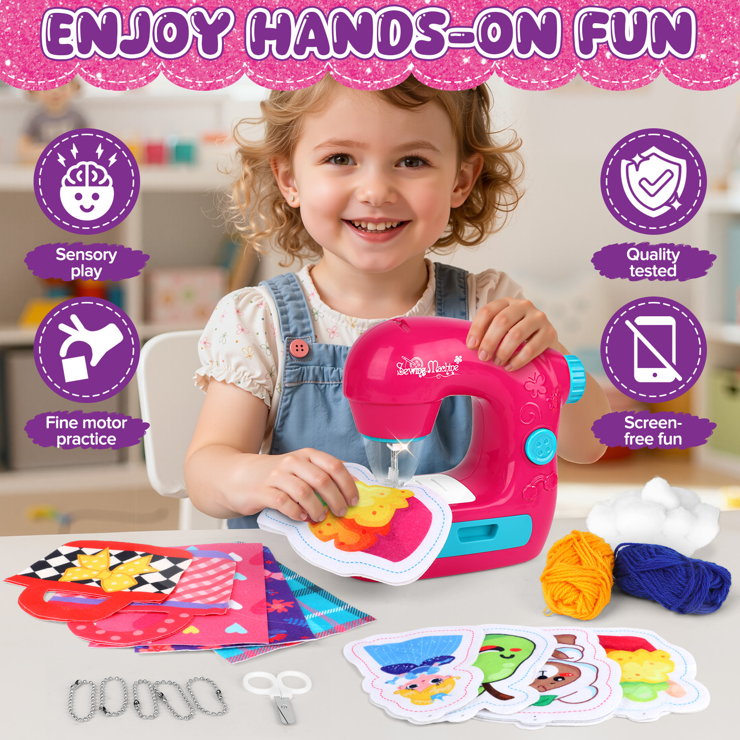 Beefunni Sewing Machine Toy Kit for Kids, Sewing Machine with Fabric Sewing Kit, Arts & Crafts Kids Toys for Kids Girls 4-12