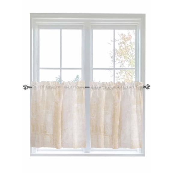 Half Window Curtains 24 Inches Long, Beige Window Treatment Curtain Drapes, Retro Oil Painting Modern Abstract Art Aesthetics Short Curtains Tiers for Kitchen Over Sink, 27.5"x24", 2 Panels