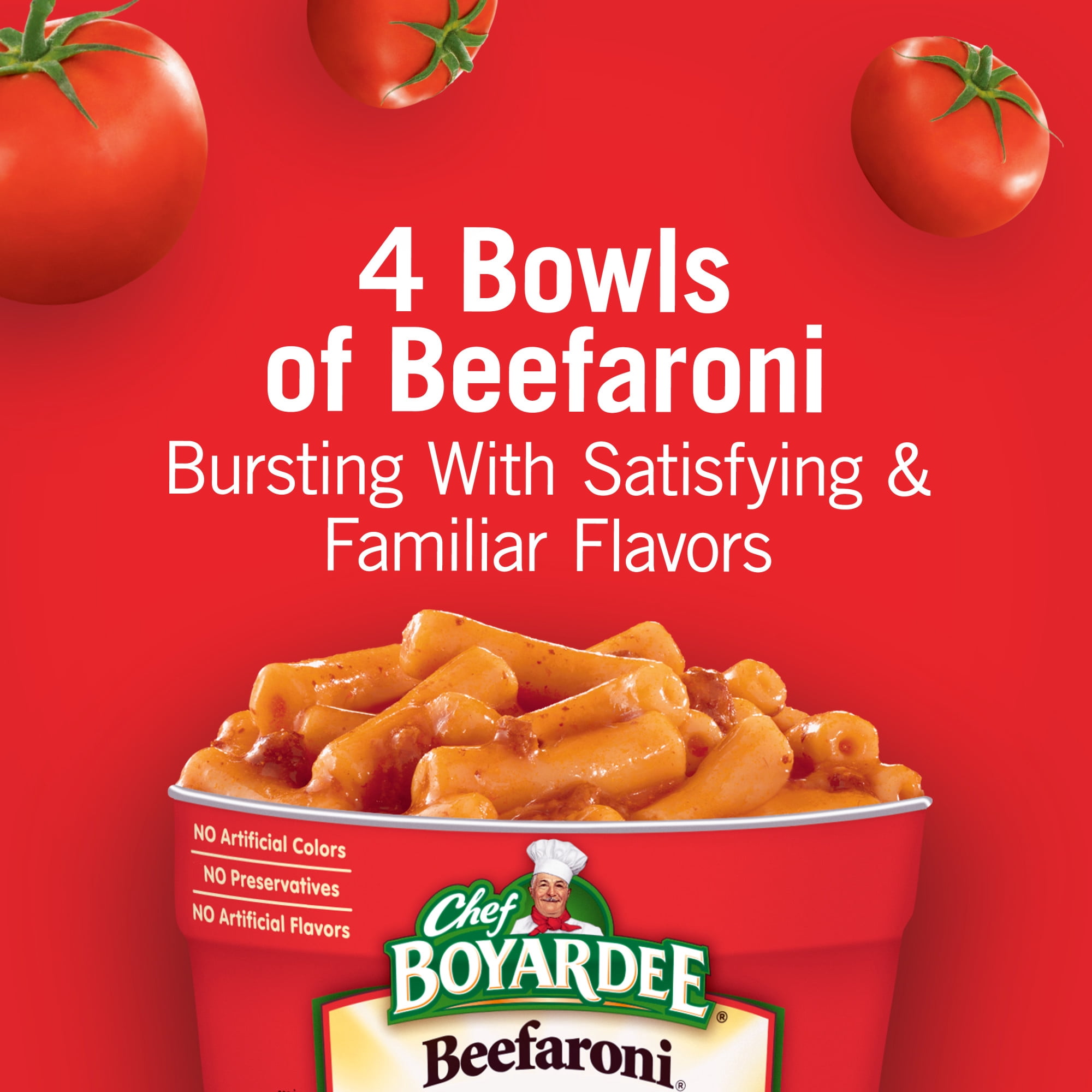 (6 pack) Chef Boyardee Beefaroni in Tomato and Meat Sauce, Microwavable Meal, 7.5 oz. Bowl , 4-Count