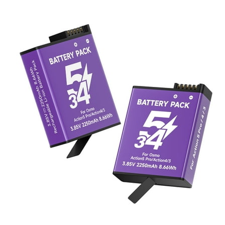 CITYORK Rechargeable DJI Osmo Action 5 Pro Batteries 2-Pack 2250mAh for DJI Osmo Action 5 Pro,Osmo Action 4 and Osmo Action 3