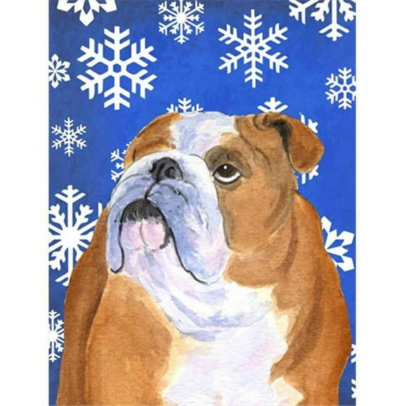 11 x 15 in. Bulldog English Winter Snowflakes Holiday Flag Garden Size