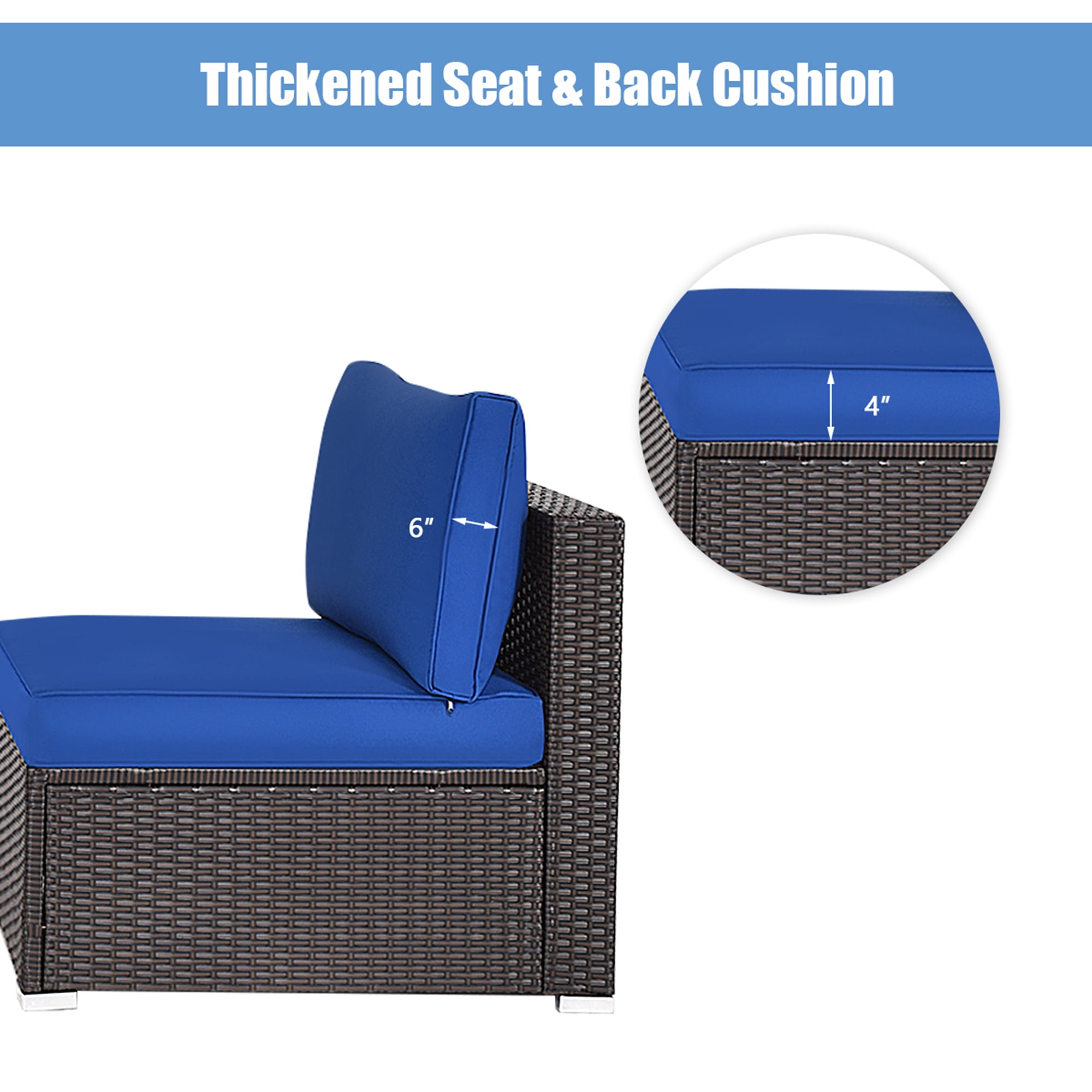 Gymax 2PCS Patio Sectional Armless Sofas Rattan Furniture Set Outdoor w/ Cushions