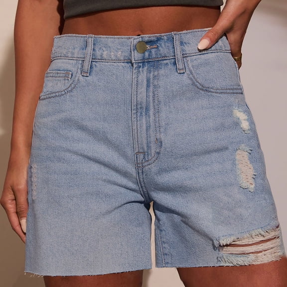 BOMYJESK Jean Shorts Womens High Waisted Casual Denim Shorts Ripped Distressed Trendy Pull on Jorts 2026 Summer Jorts with Pockets Light Blue S