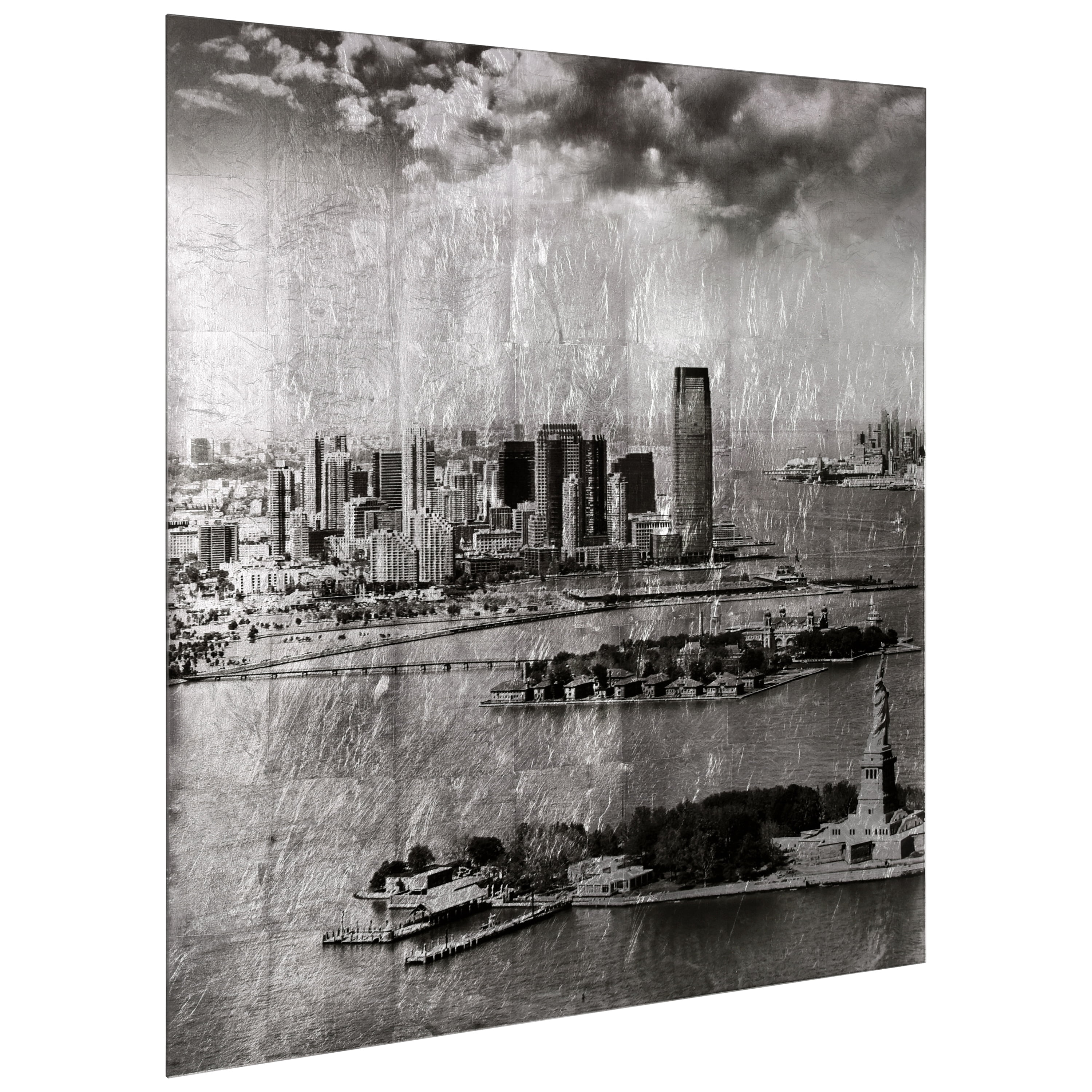 "New York Skyline A" Reverse Printed Tempered Glass with Silver Leaf